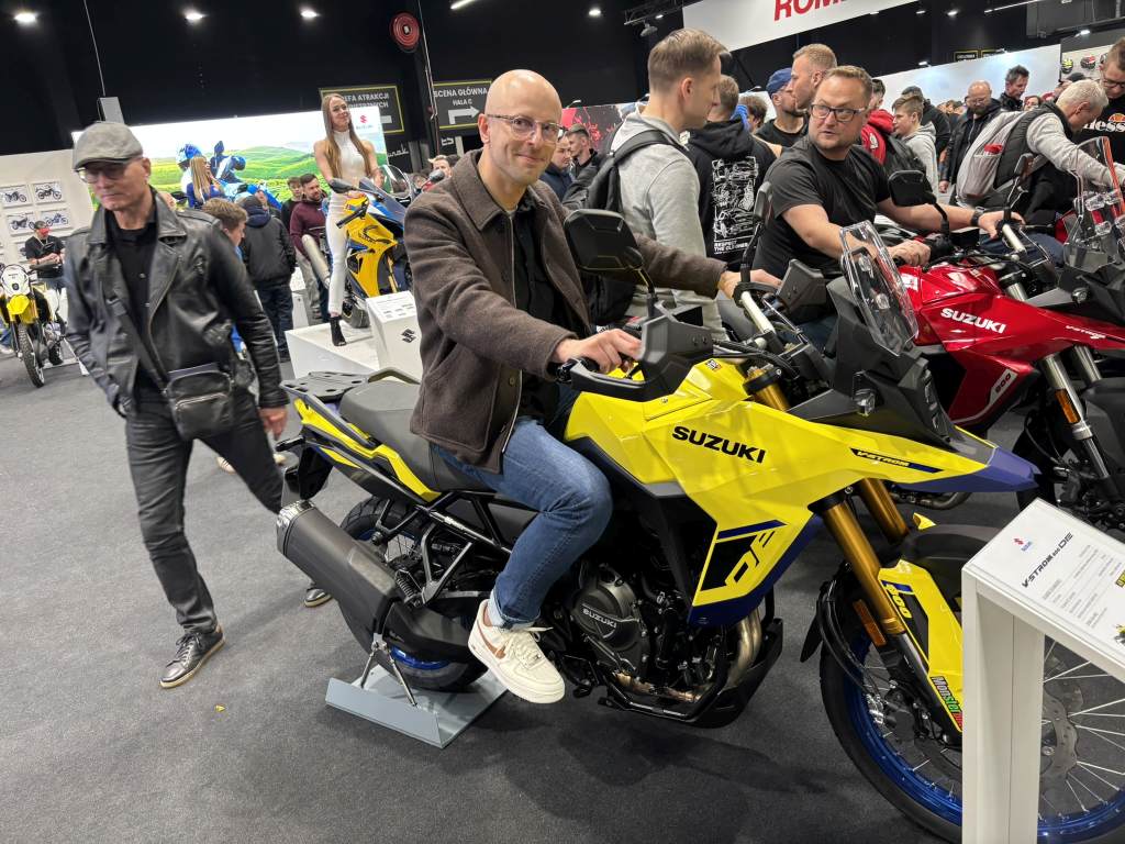 On an adventure motorcycle
